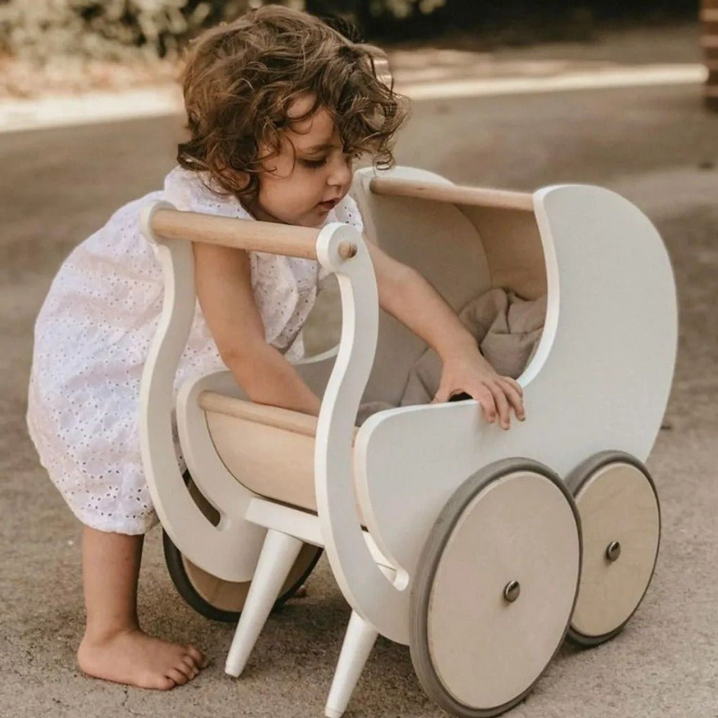 Wooden Baby Walker  Doll Pram - White  Kinderfeet  Bee Like Kids