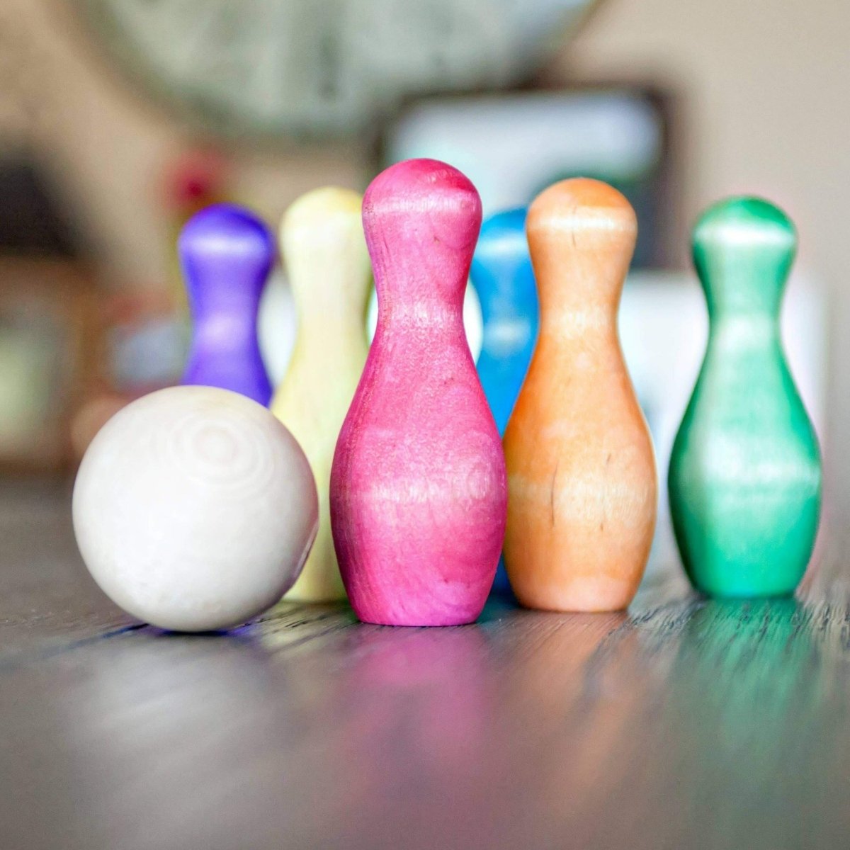 Wooden Mini Bowling Set - Rainbow Colors | Legacy Learning Academy | Toys - Bee Like Kids