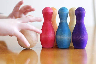 Wooden Mini Bowling Set - Rainbow Colors | Legacy Learning Academy | Toys - Bee Like Kids