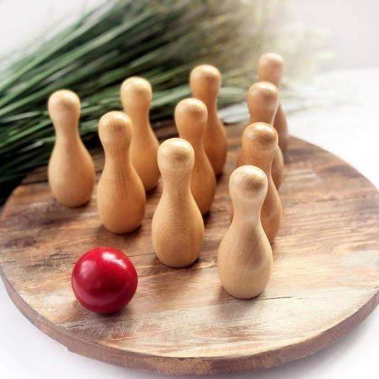 Wooden Mini Tabletop Bowling Set - Natural | Legacy Learning Academy | Toys - Bee Like Kids