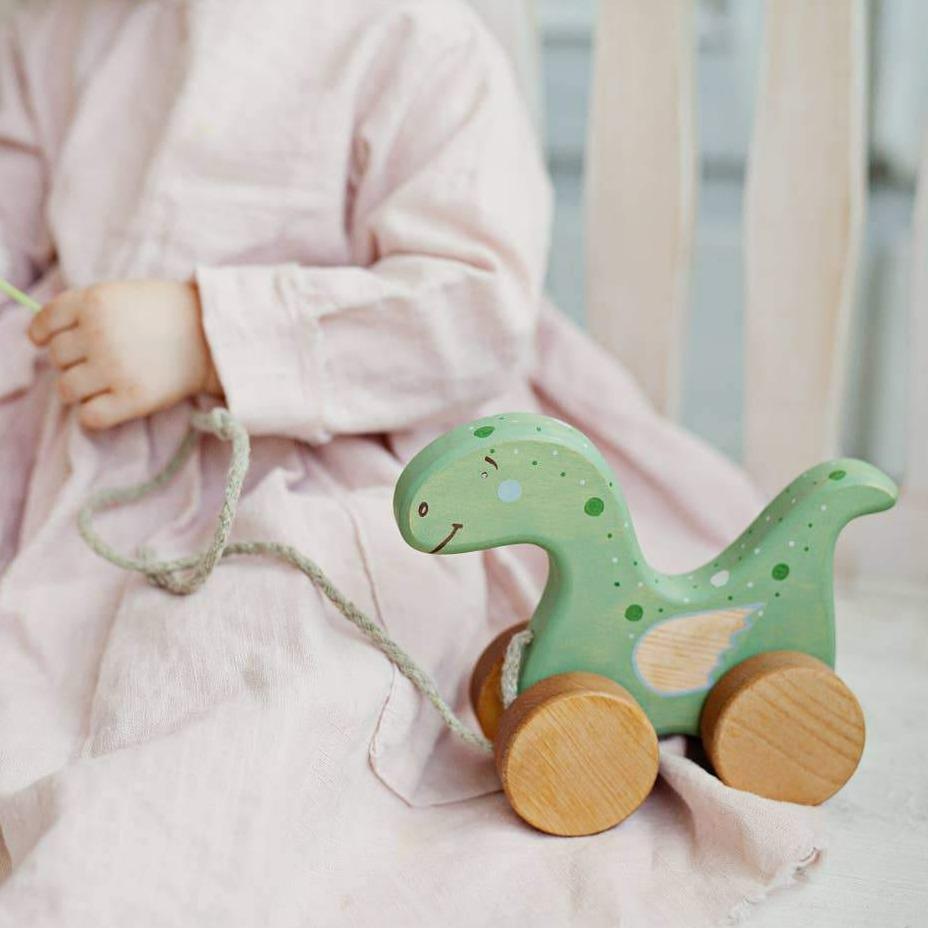 Wooden Pull Along Dinosaur | Friendly Toys | Toys - Bee Like Kids
