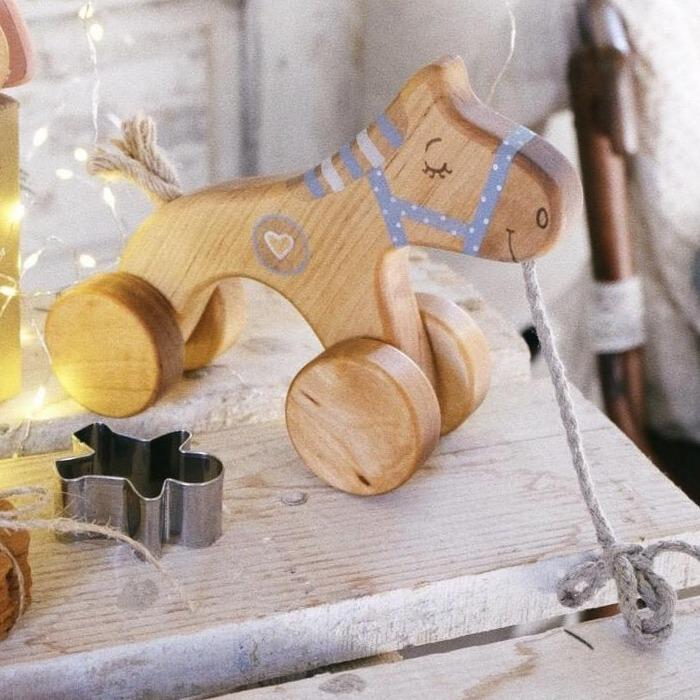 Wooden Pull Along Horse - Blue | Friendly Toys | Toys - Bee Like Kids