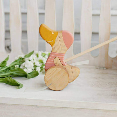 Wooden Push Duck - Pink | Friendly Toys | Toys - Bee Like Kids